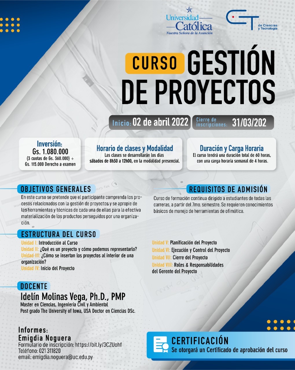 Curso Gestión de proyectos inicia el 02 de abril - UC